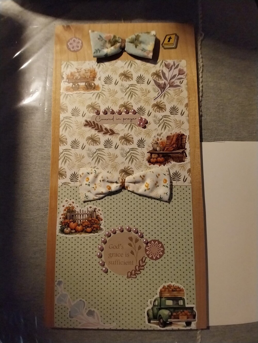 Handmade Botanical Bow Wood Wall Decor - Sage Green & Cream